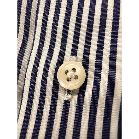 Lauren Ralph Lauren Navy Striped Button Down‎ No Iron Shirt Sz 17 1/2 34/35 Prep - Picture 6 of 12